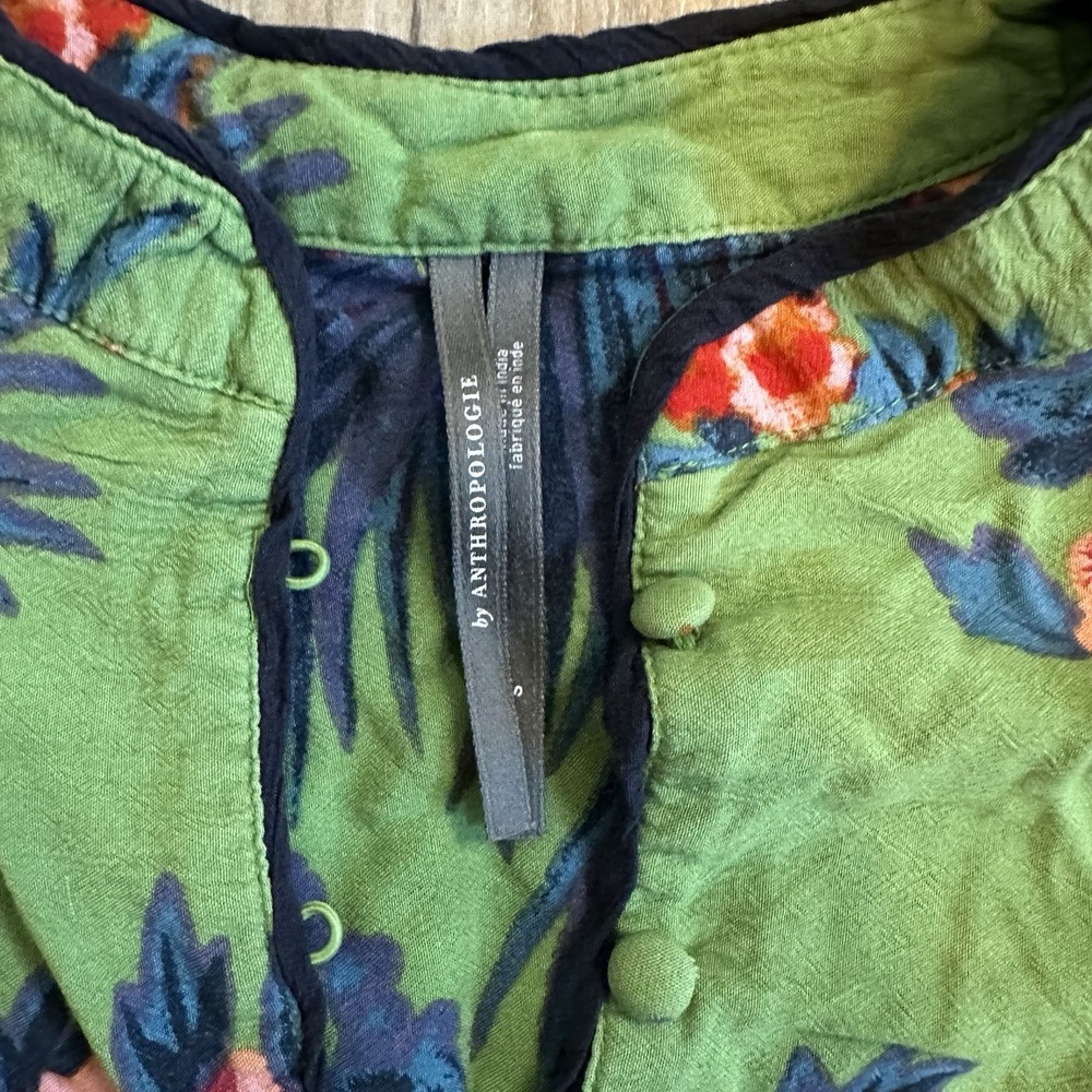 Anthropologie Green Floral Button-Down Top - Picture 4 of 12